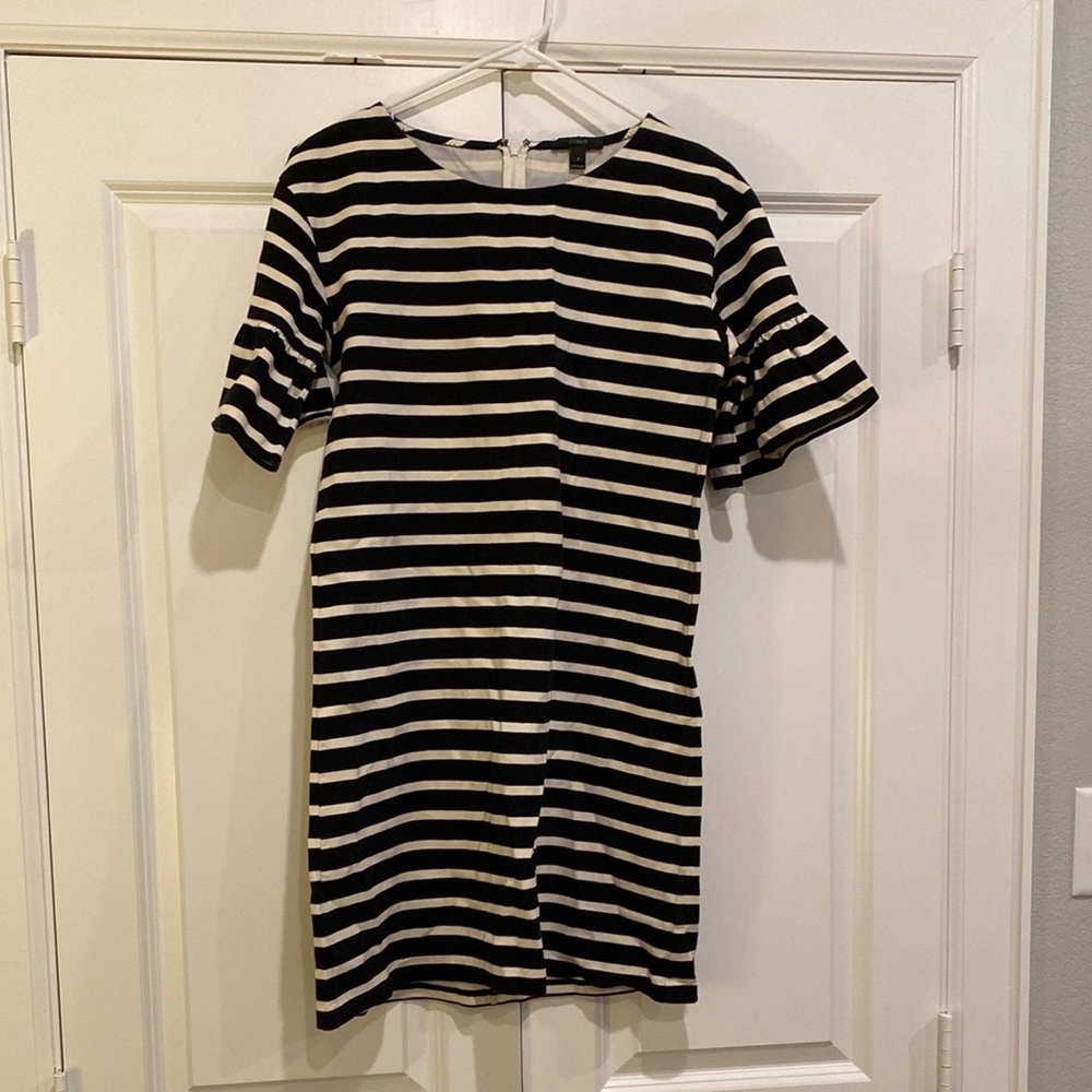 J. Crew Black and White Flutter Sleeve Sheath Dress